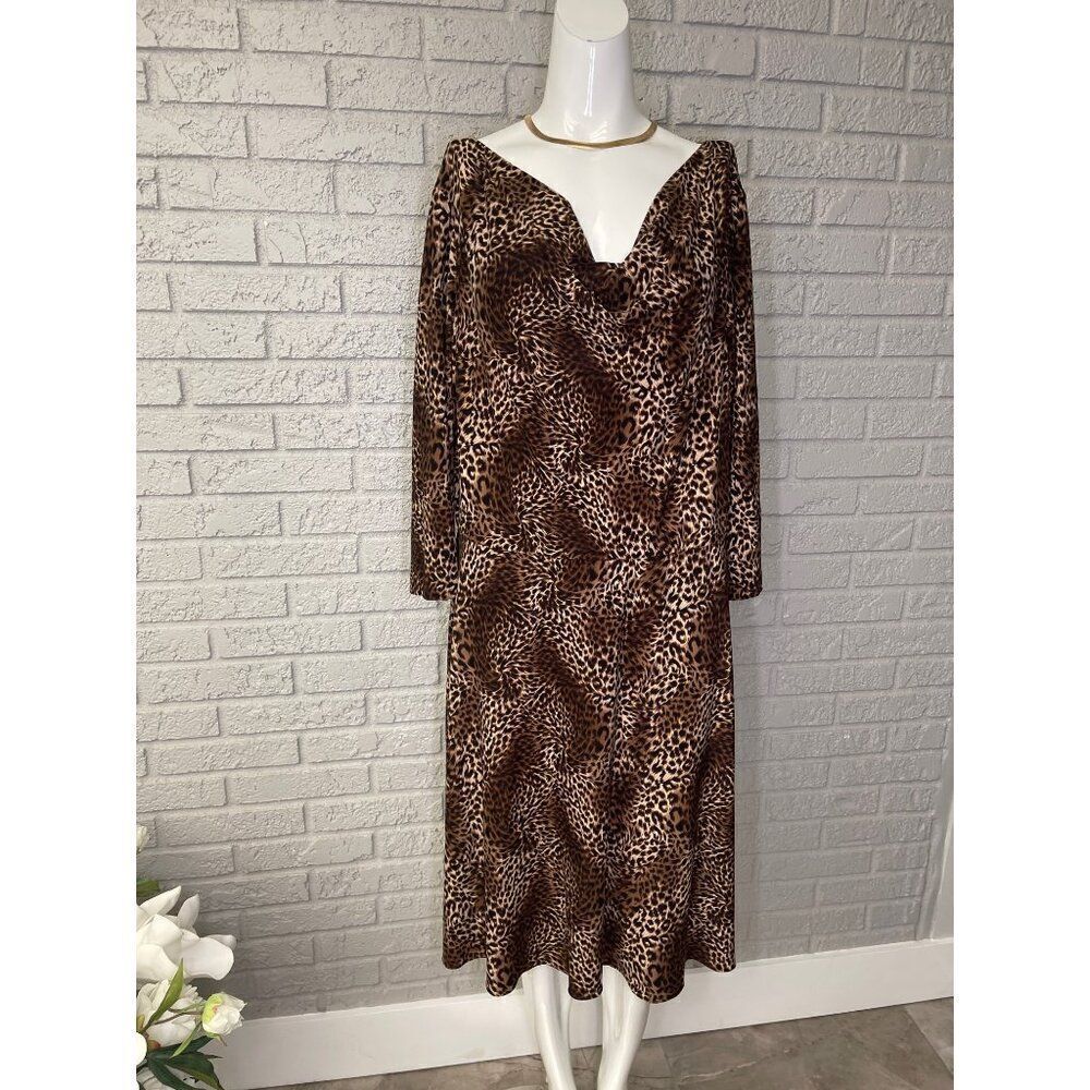 Tahari Arthur S. Levine Women Animal Print Cowl Neck Shift Dress Size 14